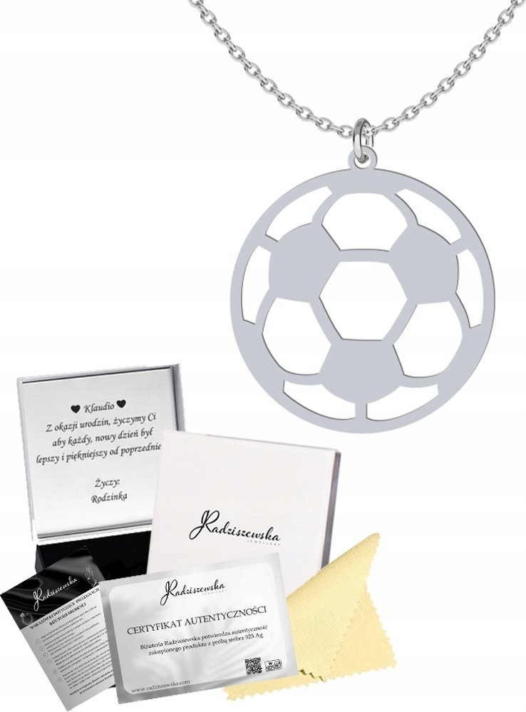 Radziszewska Jewellery Naszyjnik Srebrny PIŁKA NOŻNA Łańcuszek Prezent SREBRO 925 DEDYKACJA GRATIS