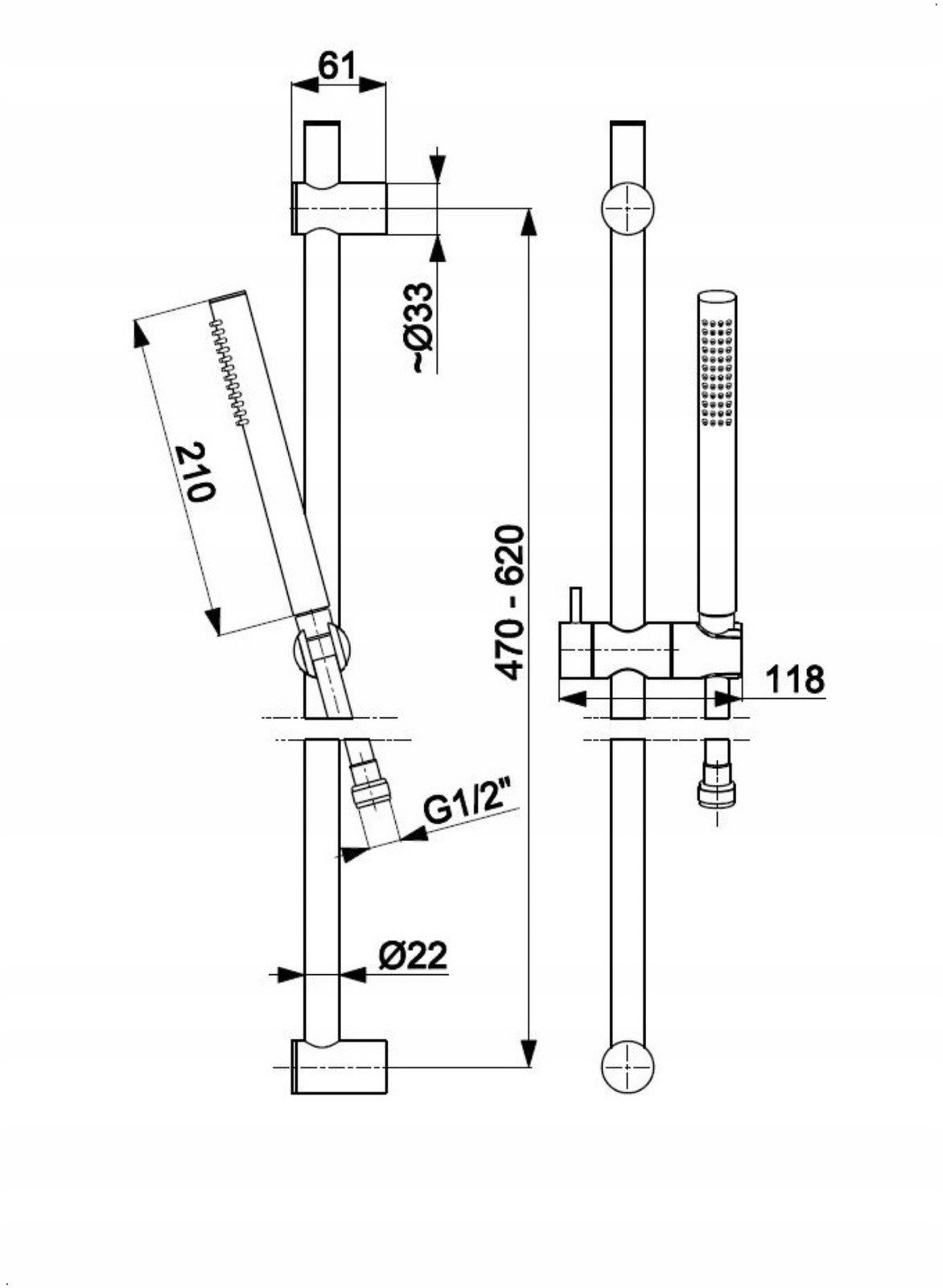 KFA natrysk przesuwny Moza Premium, miedź szczotkowana PVD 841-363-34