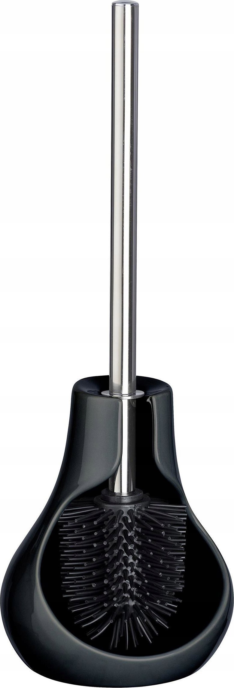 Wenko Szczotka toaletowa z silikonową główką oraz z pojemnikiem półzamkniętym z wysokiej jakości ceramiki, kolor czarny, marka WENKO