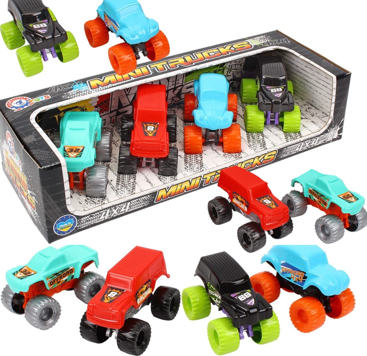 Zestaw Mini Trucków Autka Jeepy Samochodziki Terenowe Solidne Koła Dla Dzie