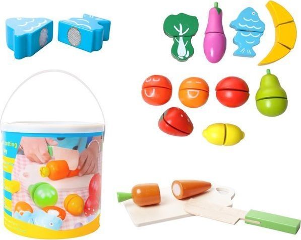 Ikonka Warzywa do krojenia drewniane w wiaderku