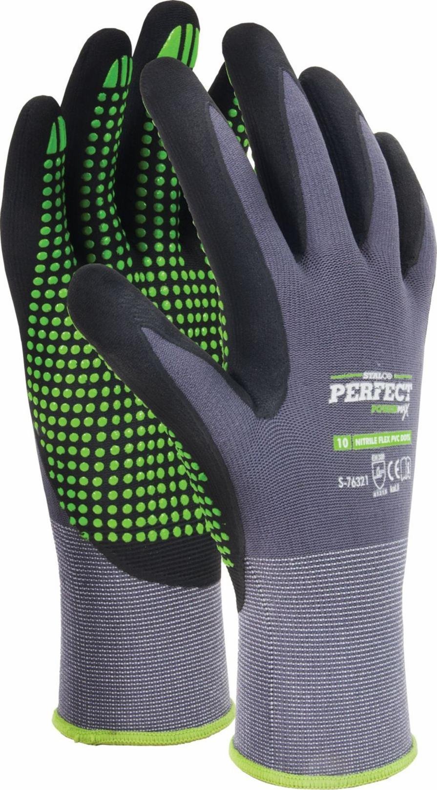 Stalco NITRILE FLEX DOTS "KROPKA" - rękawice poliestrowe, powłoka nitrylowa, splot 15g, odporna na ścieranie, oddychająca, ultralekka, antypoślizgowa