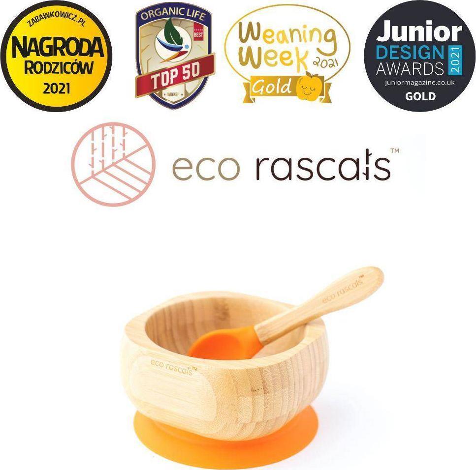 ECO RASCALS ECORASCALS Miseczka Bambusowa głęboka pomarańczowa zprzyssawką i łyżeczką one size