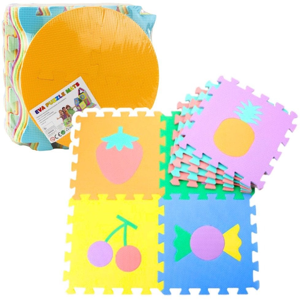 MATA EDUKACYJNA MIĘKKIE PUZZLE PIANKOWE EVA KOJEC OWOCE SŁODYCZE 16 EL.