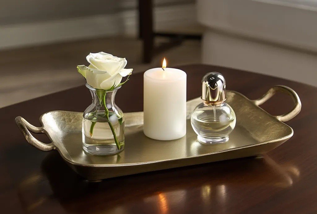 Taca dekoracyjna 41x21 cm metalowa z uchwytami złota IR0017