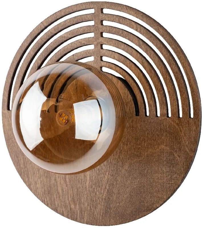 Kinkiet TK Lighting Skandynawski ścienna lampa Lunar Wood 11013 okrągły drewniany brązowy