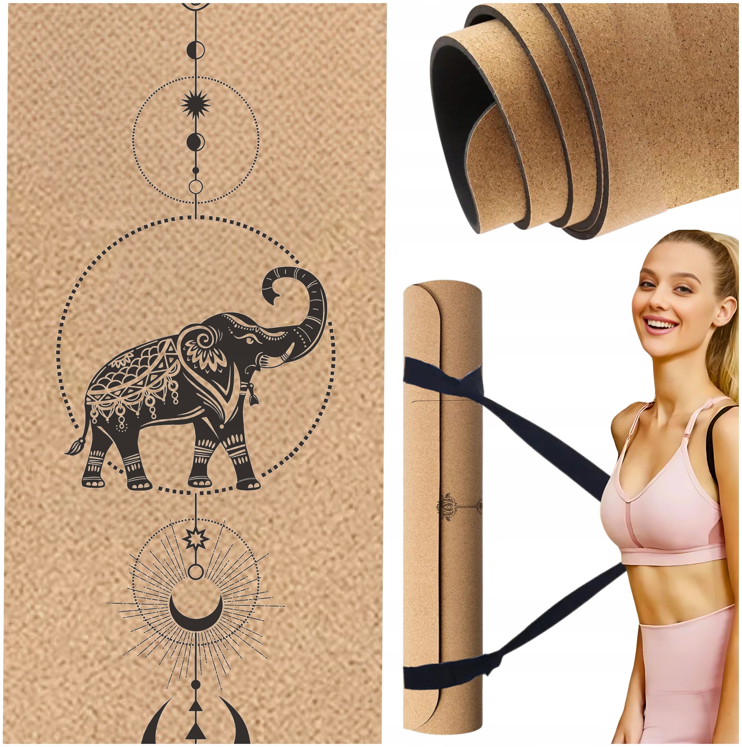 Ekologiczna maty do jogi z korka antypoślizgowa 183x61 cm