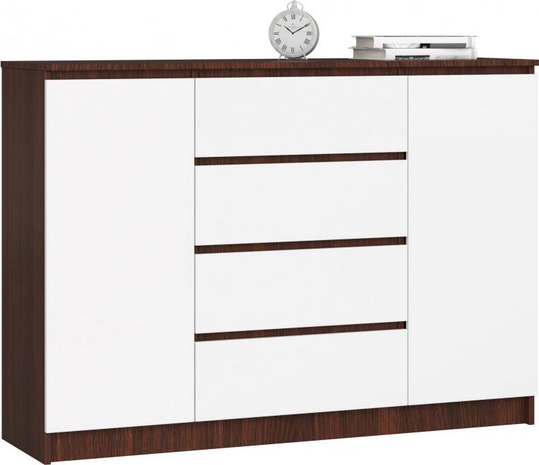 Fabryka Mebli Akord KOMODA K 140 cm 2 DRZWI 4 SZUFLADY WENGE / BIAŁA