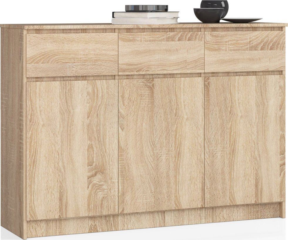 Fabryka Mebli Akord KOMODA K 140 cm 3 DRZWI 3 SZUFLADY DĄB SONOMA