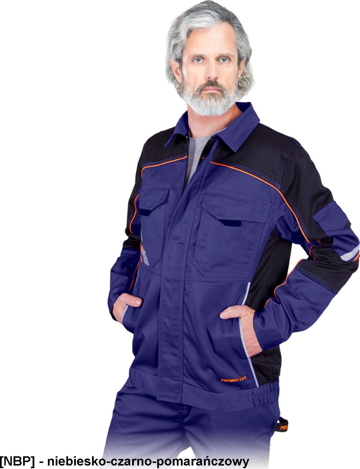 R.E.I.S. PROX-J - bluza ochronna PROX, zamek błyskawiczny, rękawy napy, wentylacja pachy, odblaski, 65% poliester, 35% - niebiesko-czarno-pomarańczowy