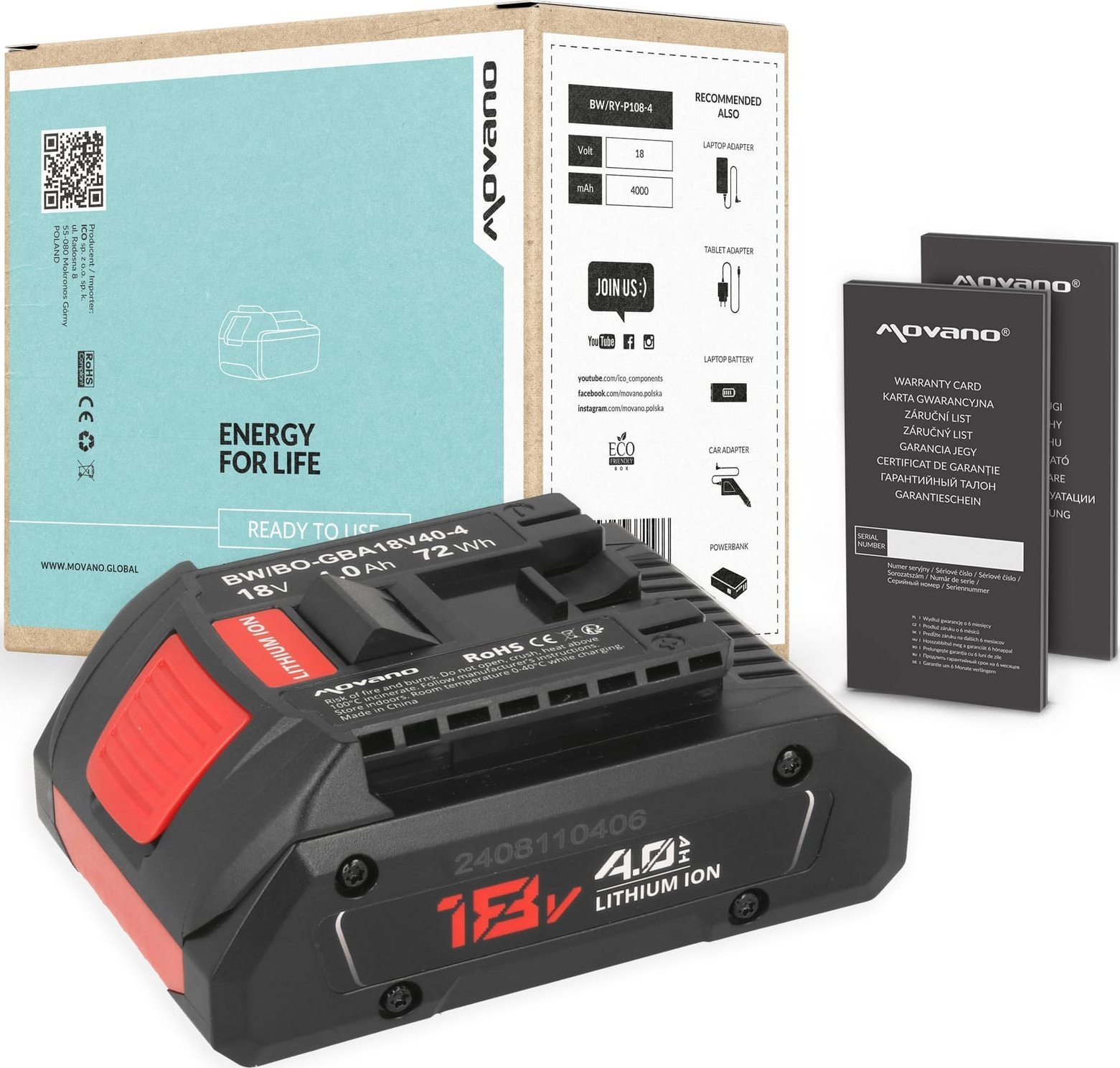 Bateria Movano do Bosch GBA BAT609, BAT618 (4000 mAh)