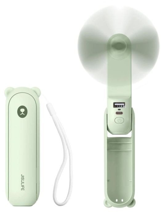 Mini wentylator Jisulife Handheld Fan Life8 Plus przenośny wiatraczek USB z funkcją powerbanka 4500mAh i latarką - zielony