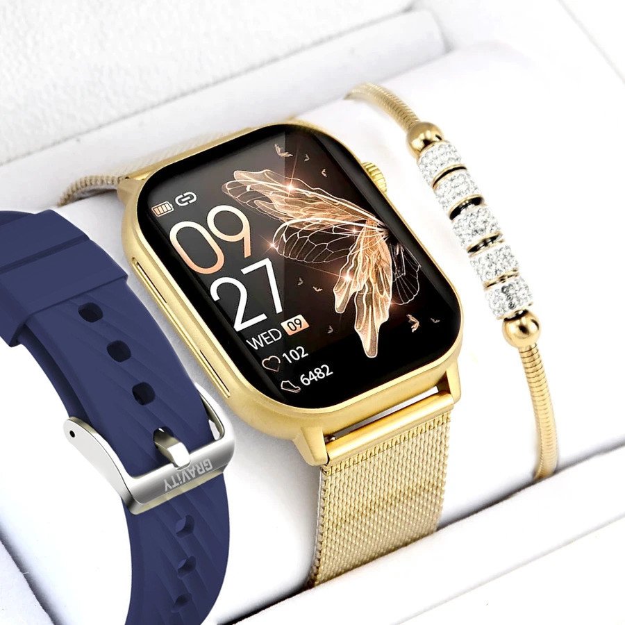 Zestaw damski zegarek SMARTWATCH złoty + bransoletka