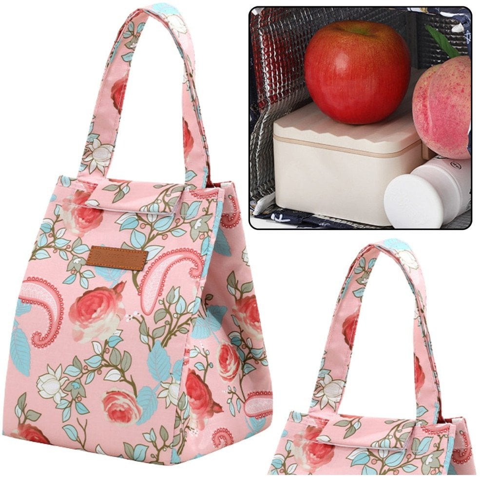 Torba Termiczna Izolacyjna Śniadaniowa Lunch Bag Różowa Kwiaty 25cm