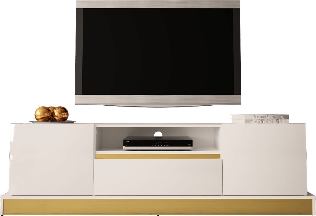 MEGSTYL SZAFKA RTV Z ZŁOTĄ WSTAWKĄ MERCADO 3 Biały mat - Biały połysk