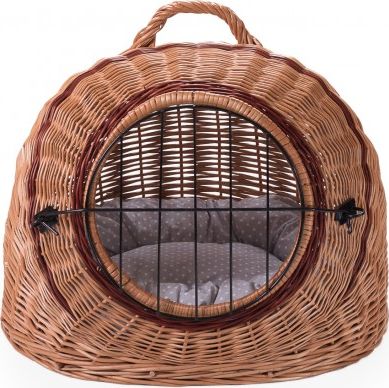 Wiklinowy Świat Wiklinowy transporter budka dla kota i innych zwierząt owalny z metalowym zamknięciem i z poduszką