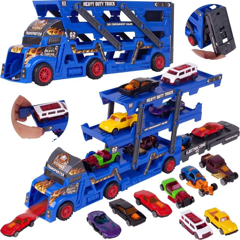 MalPlay Ciężarówka Laweta Tir z Wyrzutnią + autka 8 samochodzików