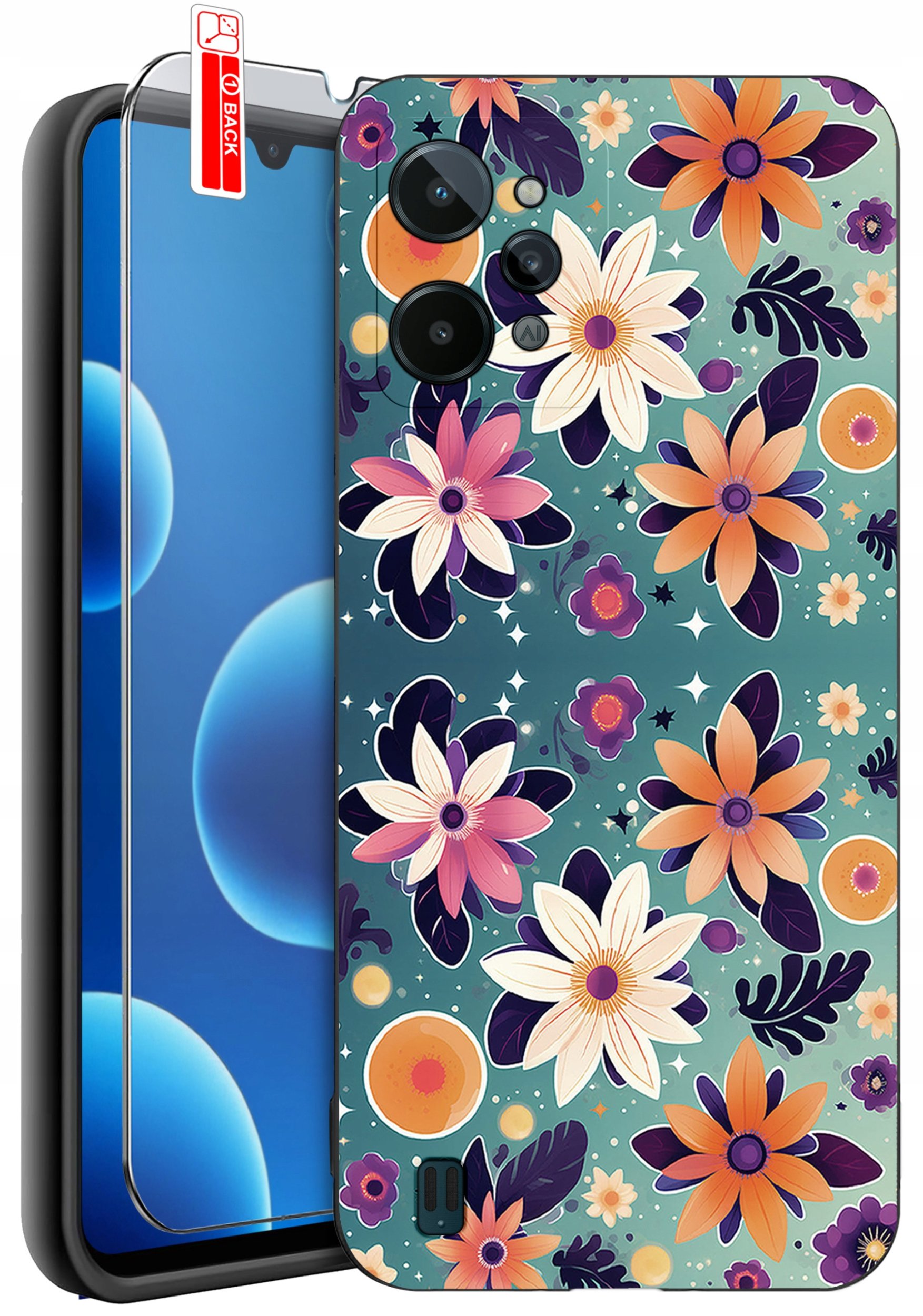 ETUI do Realme C31| WZORY | SILIKONOWE MATT CASE + SZKŁO 9H