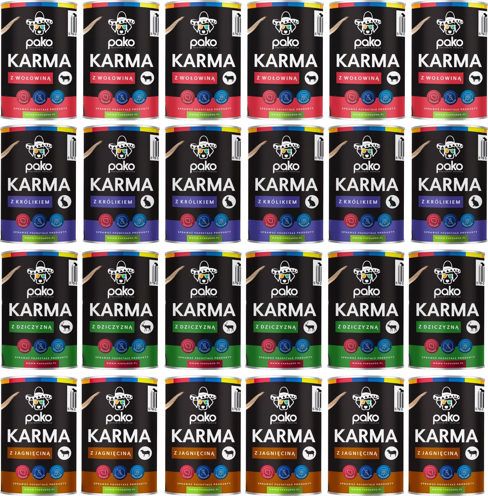 MOKRA KARMA DLA PSA PUSZKA PREMIUM PAKO 24 X 400 MIX 4 SMAKÓW