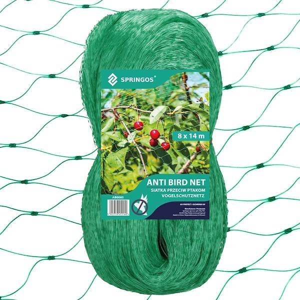 Springos Siatka na ptaki zabezpieczająca ochronna 8x14m z szpilkami mocującymi 14 szt. zielona UNIWERSALNY