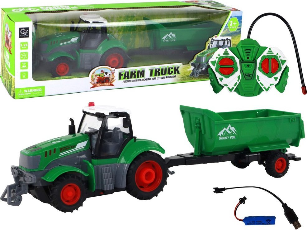 LeanToys Traktor z przyczep± R/C zielony zdalnie sterowany