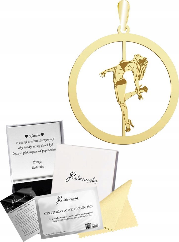 Radziszewska Jewellery Zawieszka Złota Pole Dance 925 Prezent Biżuteria GRAWER DEDYKACJA GRATIS