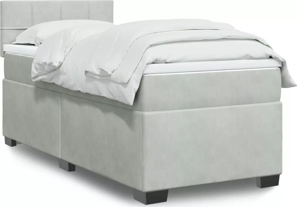 vidaXL Łóżko kontynentalne z materacem, jasnoszare, aksamit, 100x200cm