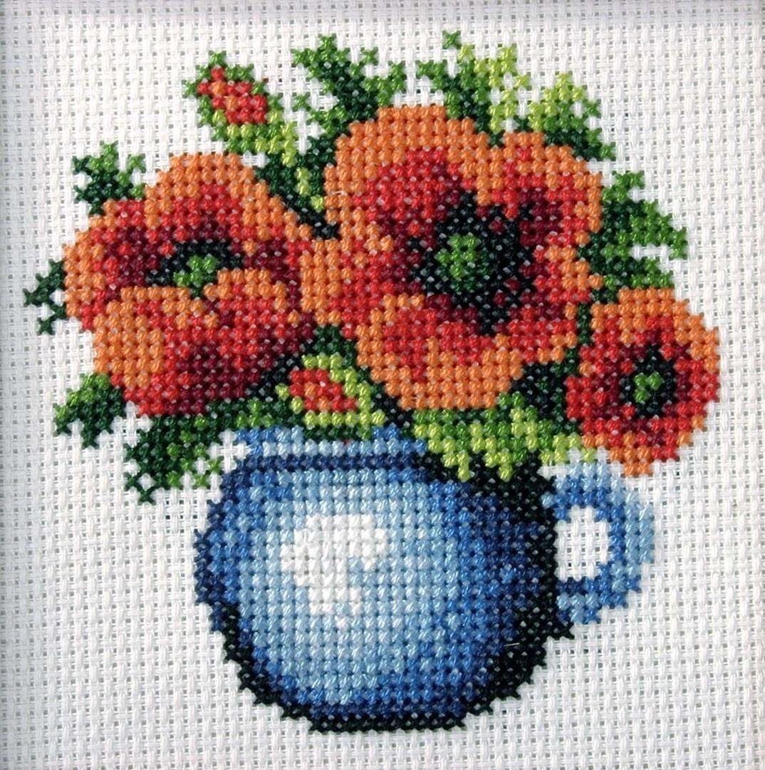 Haft krzyżykowy - Maki w garnuszku