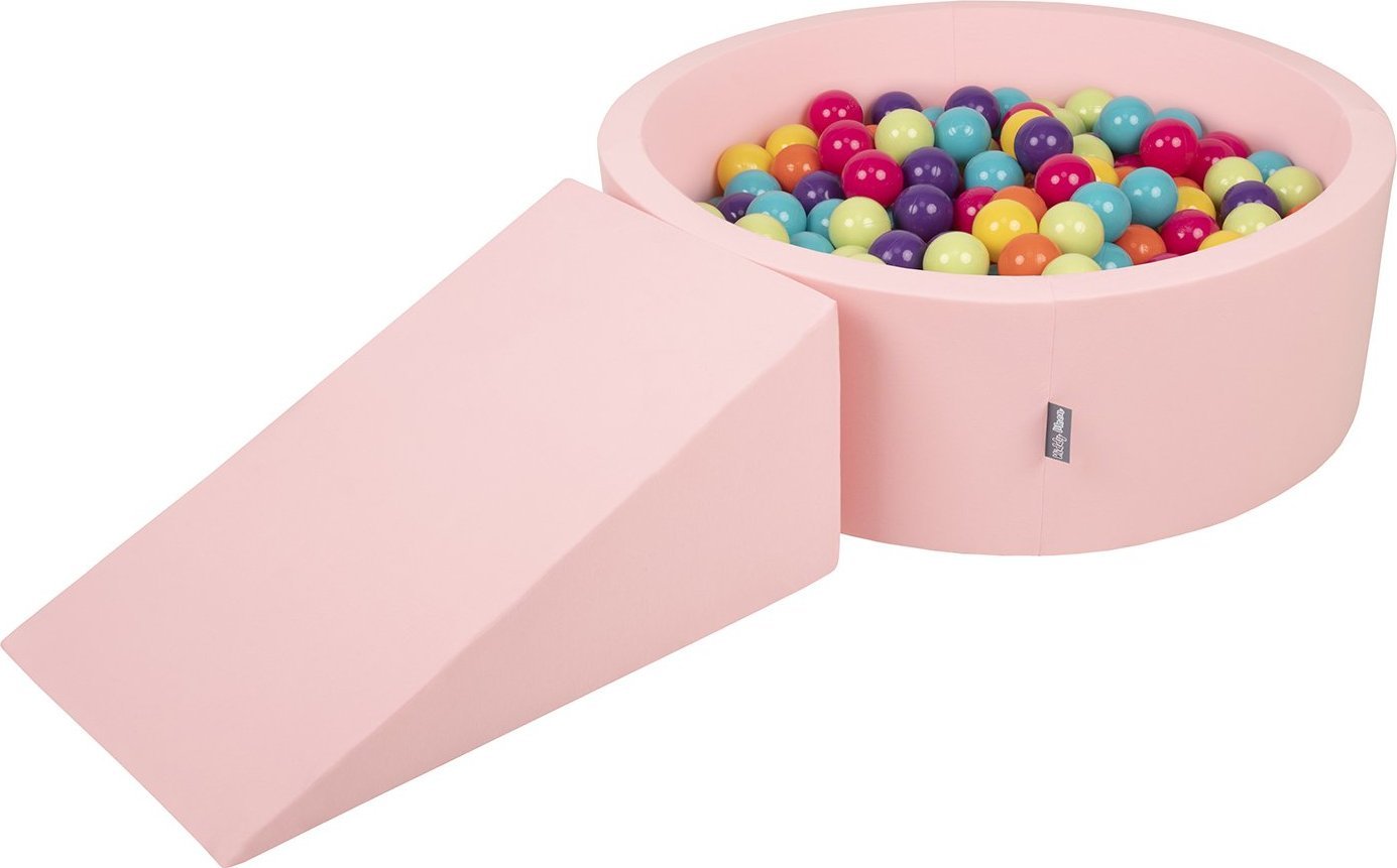KiddyMoon Piankowy plac zabaw PPZP-OK30D-112 z piłeczkami różowy: jasny zielony-żółty-turkus-pomarańcz-ciemny róż-fiolet basen 100/klin L Zabawka plac