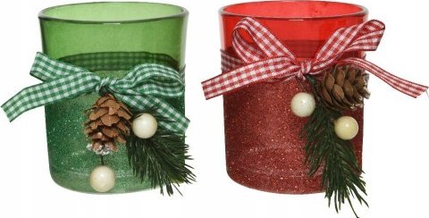 Kaemingk Świecznik szklany świąteczny na tealight 8,2 cm