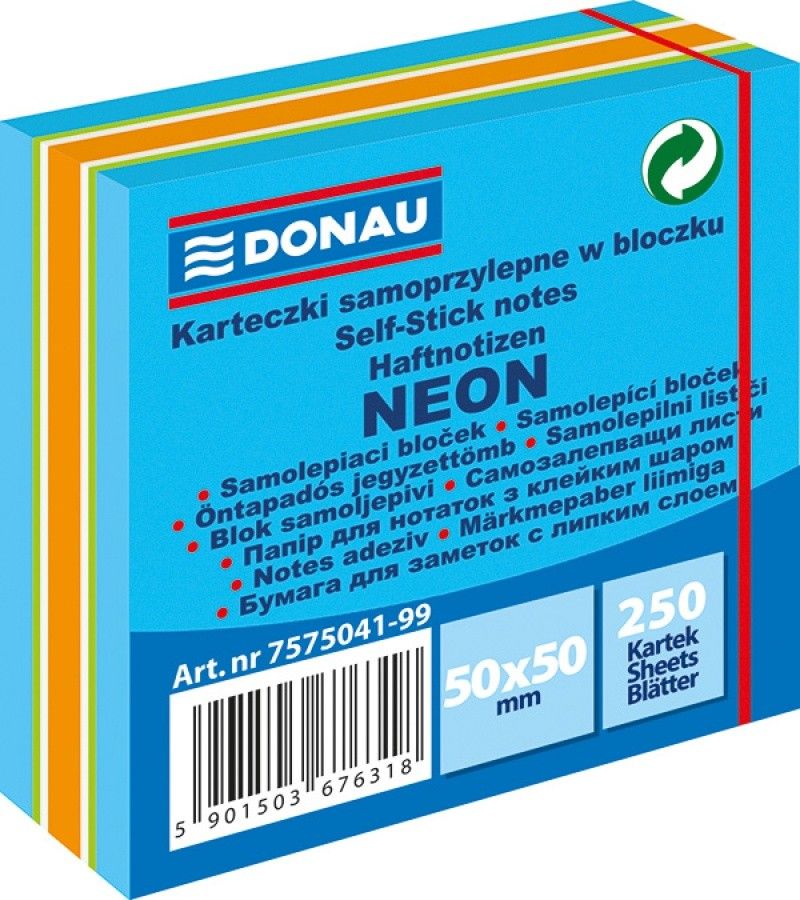 Donau KOSTKA SAMOPRZYLEPNA, DONAU, 50X50MM, 1X250K, NIEBIESKA- MIX, NEON-PASTEL 7575041PL-99
