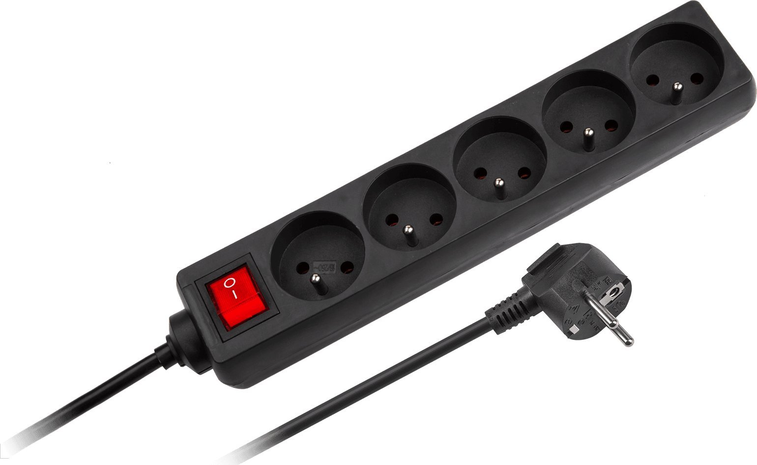 Rebel Przedłużacz sieciowy czarny 5 gniazd z przełącznikiem, kabel 3m (1,5mm)