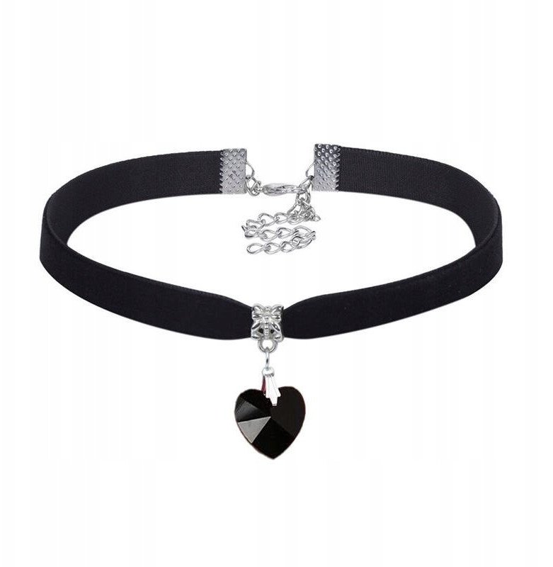 CHOKER KLASYCZNY NASZYJNIK z Kryształem SERCE WISIOREK Gotycki CZARNY