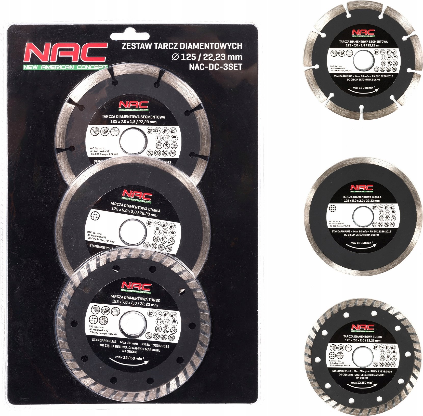 NAC Tarcze diamentowe NAC DC-3SET 125 mm do betonu (3 szt)