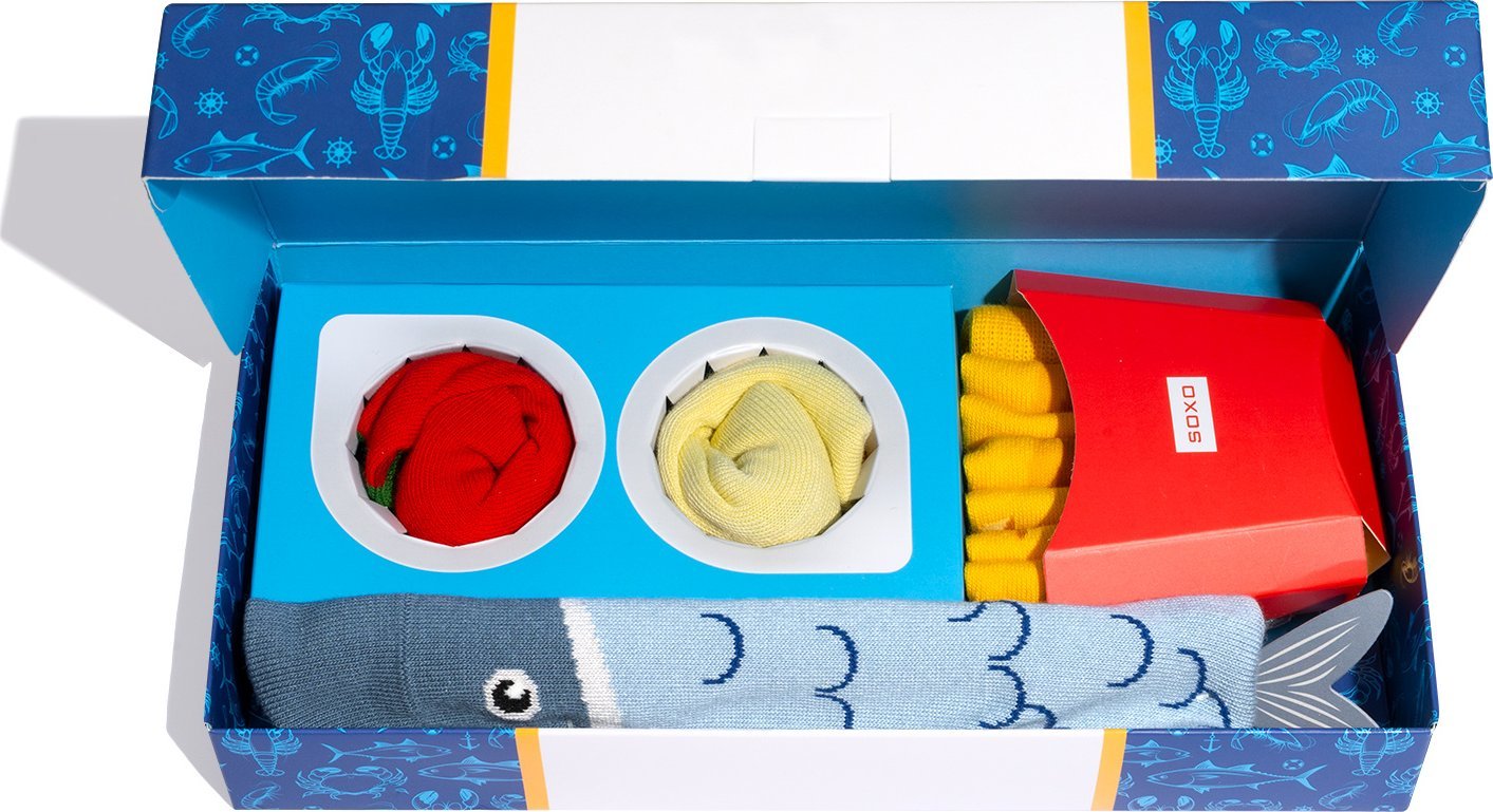 Soxo Zestaw 2x Skarpetki męskie damskie fish and chips idealna na prezent 4045