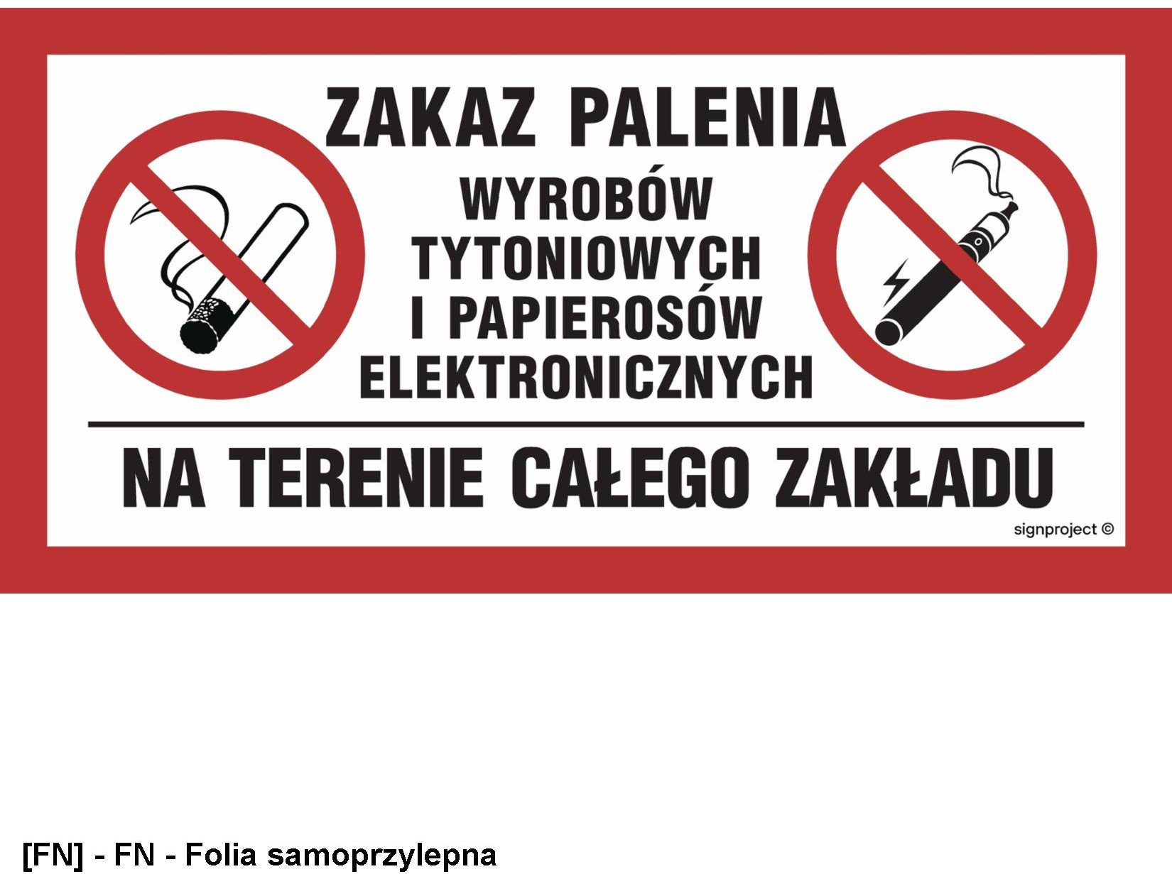 NC093 - Zakaz palenia wyrobów tytoniowych i papierosów elektronicznych na terenie calego zakładu 800x400