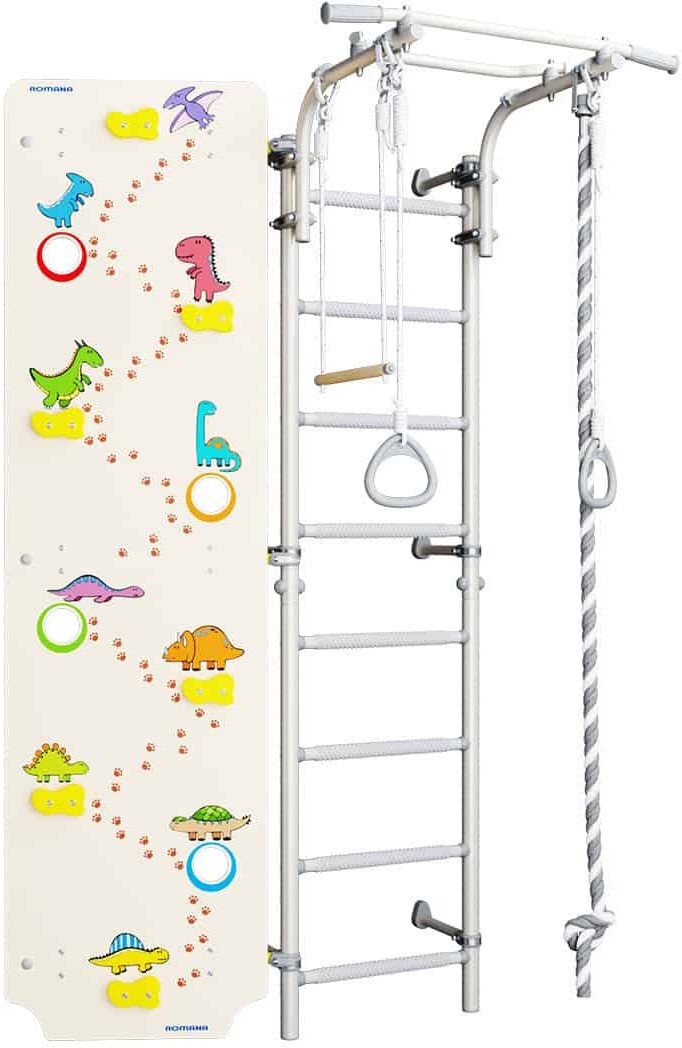 Drabinka gimnastyczna Next 1 biała + ścianka Dino 225 cm + huśtawka CE