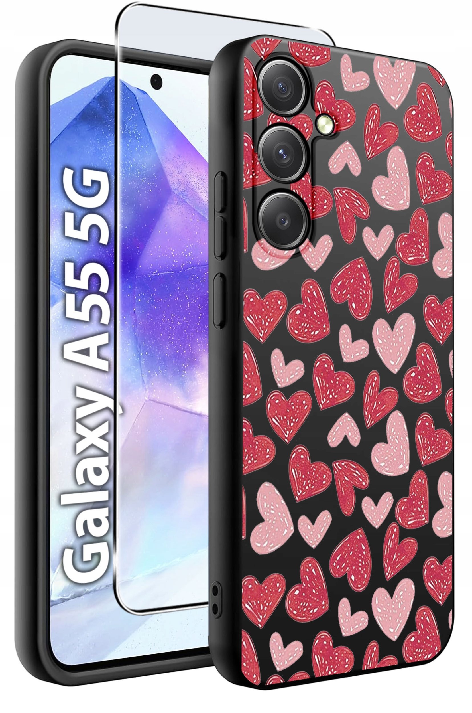 ETUI do Samsung A55 5G WZORY | SILIKONOWE MATT CASE + SZKŁO HARTOWANE 9H