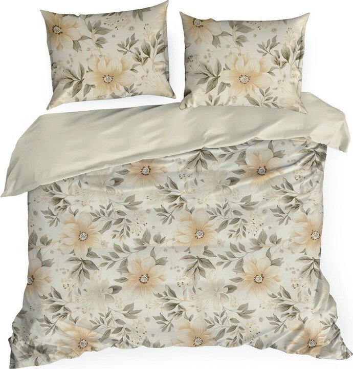 Eurofirany Pościel bawełniana z nadrukiem kwiaty SONIA 220X200 70X80X2 kremowa