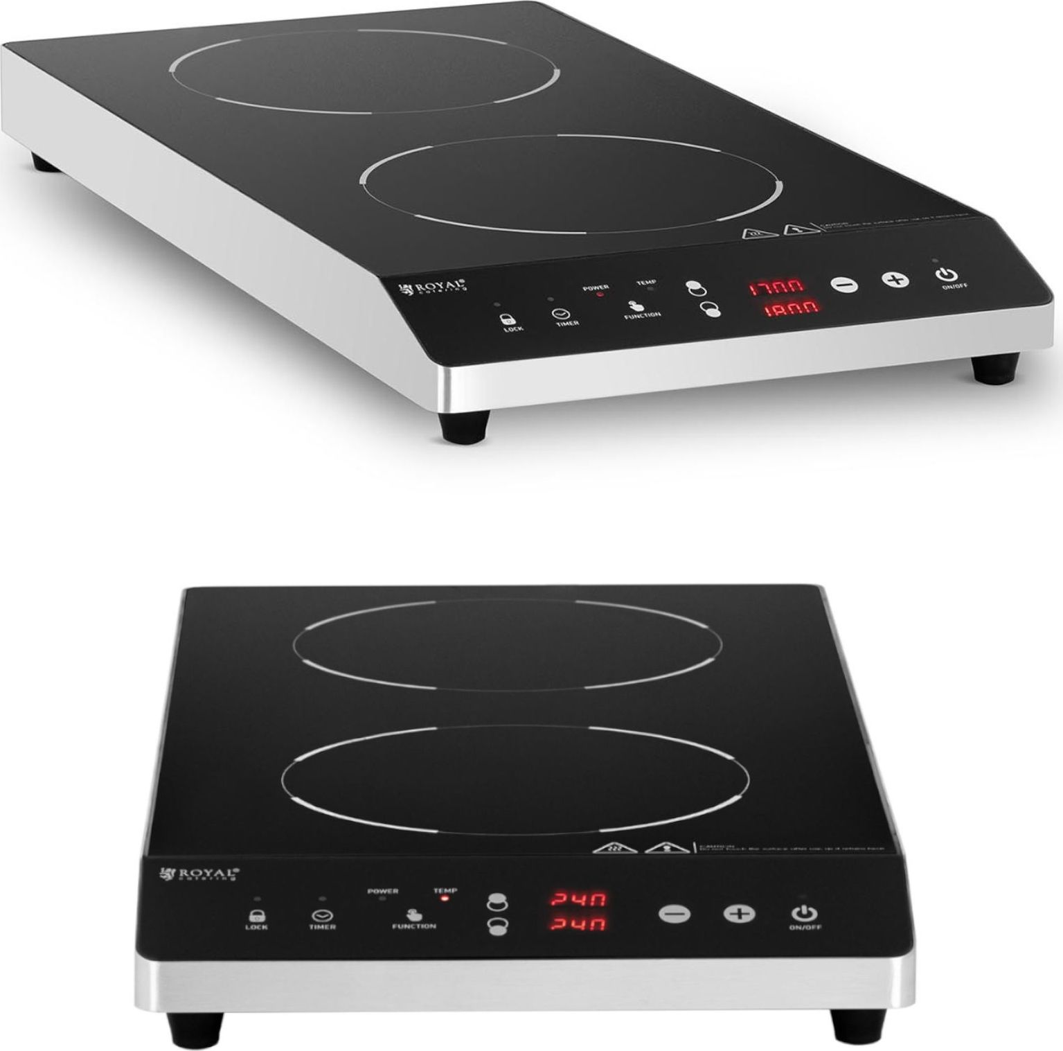 Płyta wolnostojąca Royal Catering Kuchenka płyta indukcyjna nastawna 2 pola grzewcze śr. 26 cm LED 1800 W Kuchenka płyta indukcyjna nastawna 2 pola gr