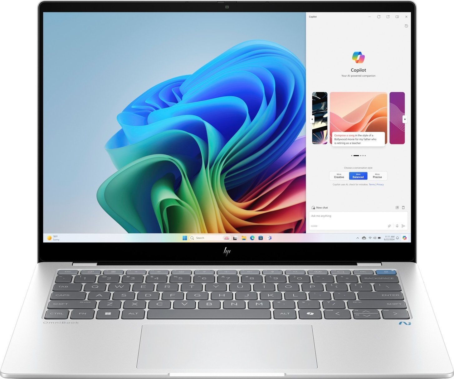 Laptop HP OmniBook Copilot+ 14-FE Snapdragon 16GB 512GB Dotyk Win11 Srebrny