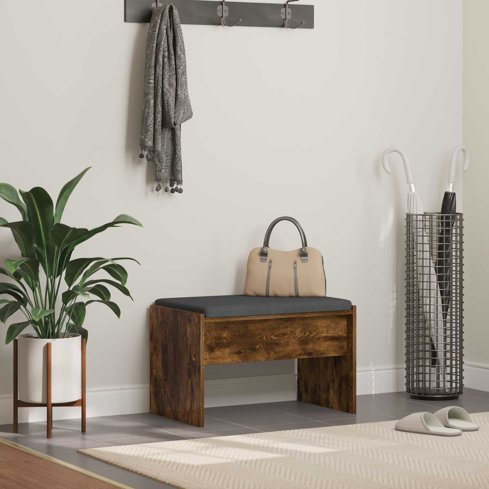 vidaXL Ławka w przedpokoju z poduszką Dąb wędzony 63 x 38 x 40 cm