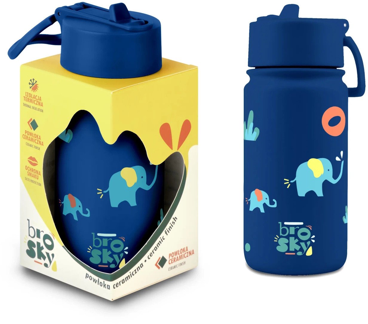 Brosky O. Granatowy bidon termiczny na wodę w słoniki 450 ml