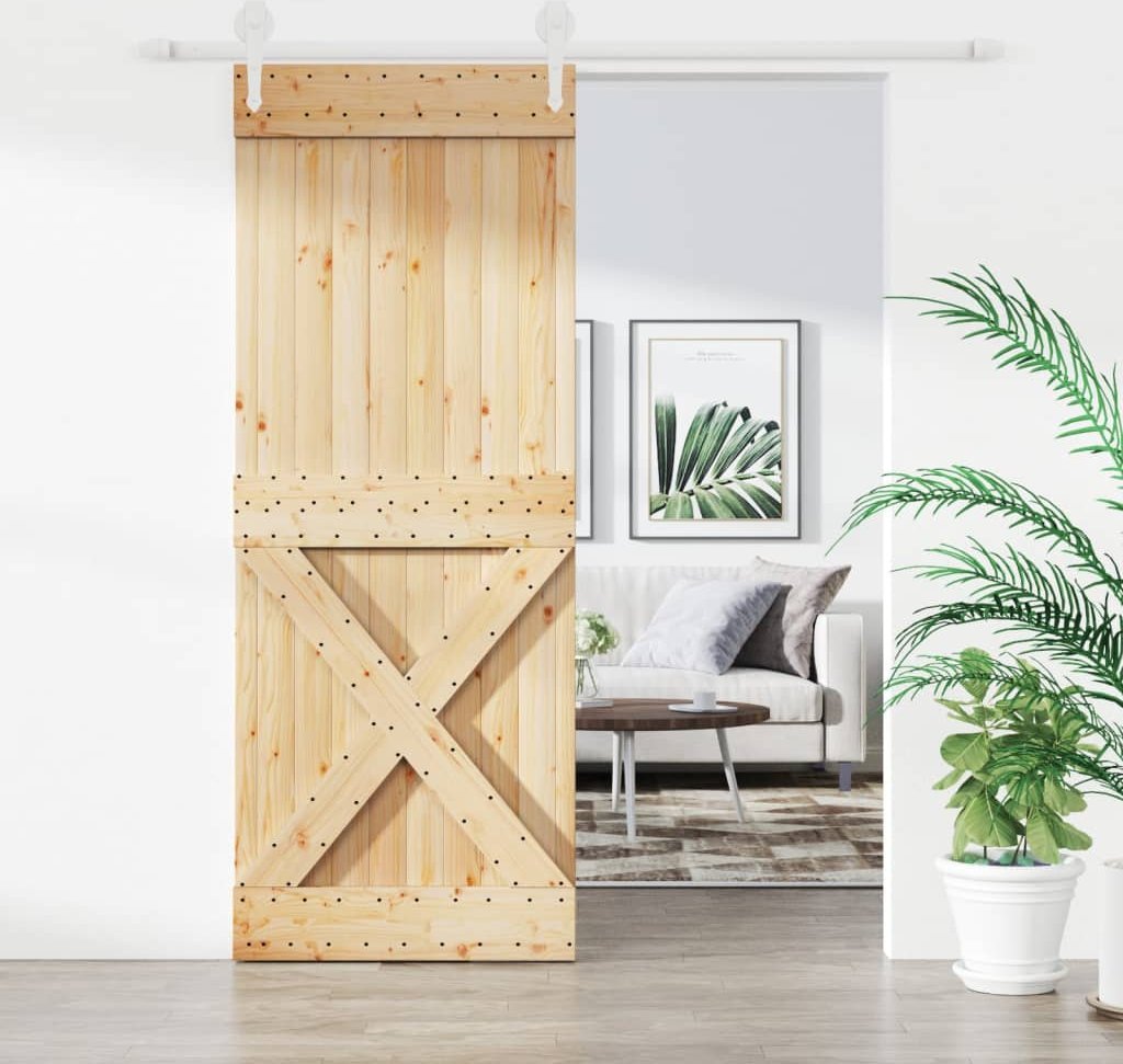 vidaXL vidaXL Drzwi przesuwne z osprzętem, 80x210 cm, lite drewno sosnowe