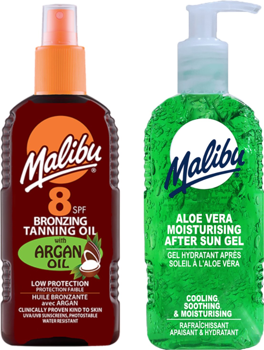 Malibu Olejek Brązujący Z Arganem SPF8 200ml + Aloe Żel Po Opalaniu 200ml