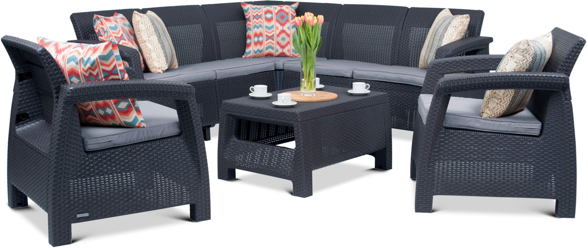 Zestaw mebli ogrodowych Corfu narożnik z fotelami i stolikiem dla 6 osób