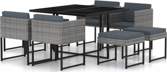 vidaXL 9-cz. zestaw mebli do ogrodu, z poduszkami, rattan PE, szary