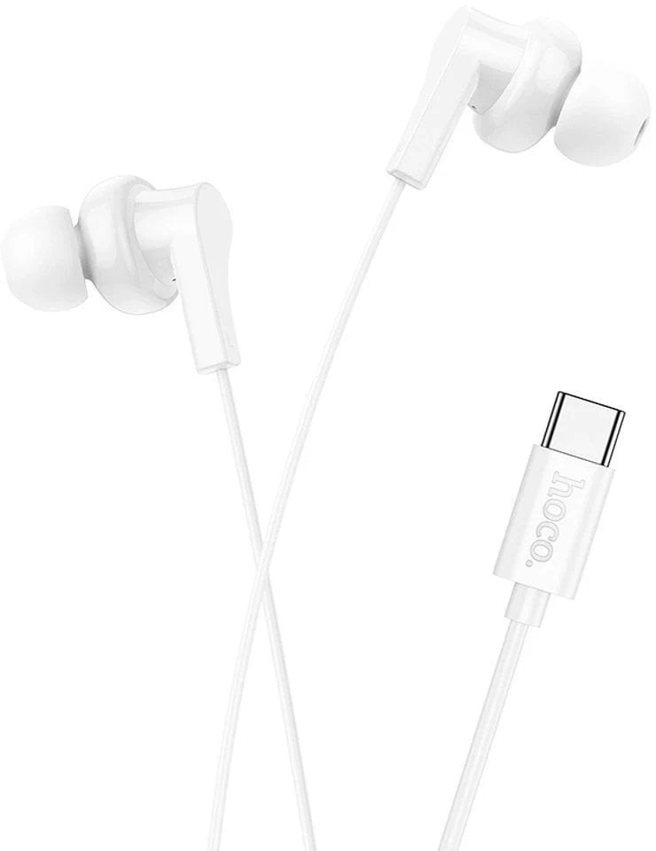 Słuchawki przewodowe douszne USB C Hoco M114 białe