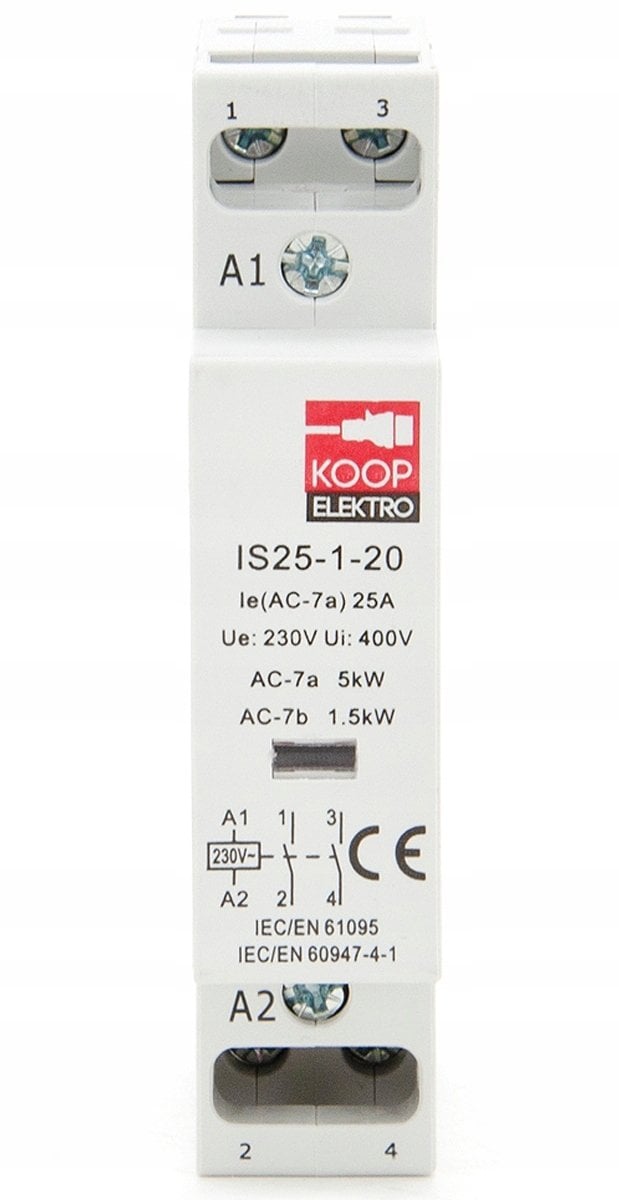 Stycznik modułowy 25-20 25A 2NO 230V 1P 1-FAZ IS25-1-20