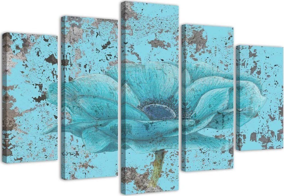 Feeby Obraz 5 częściowy na płótnie, Błękitny kwiat - 150x100